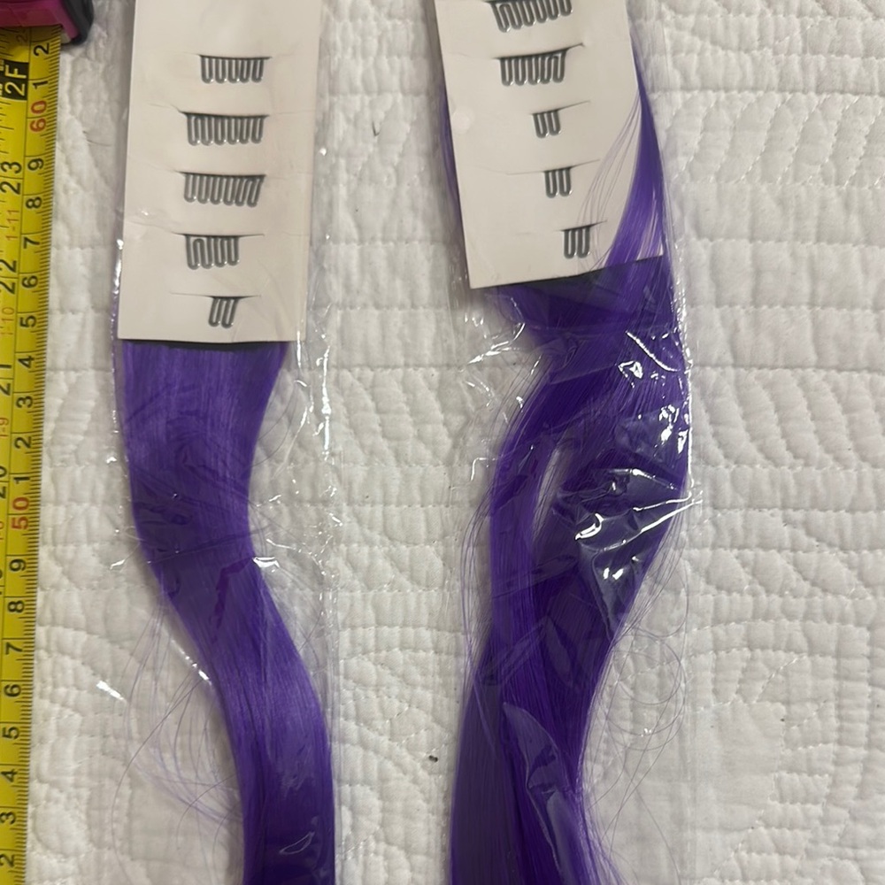 Vibrant Purple Hair Extensions. Comb clip in